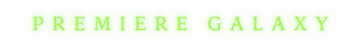 Text 'PREMIERE GALAXY' in green on a white background