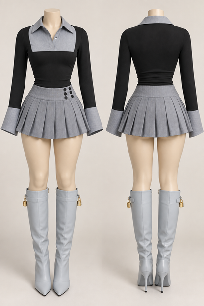 Grey Haze Pleated Skirt Set