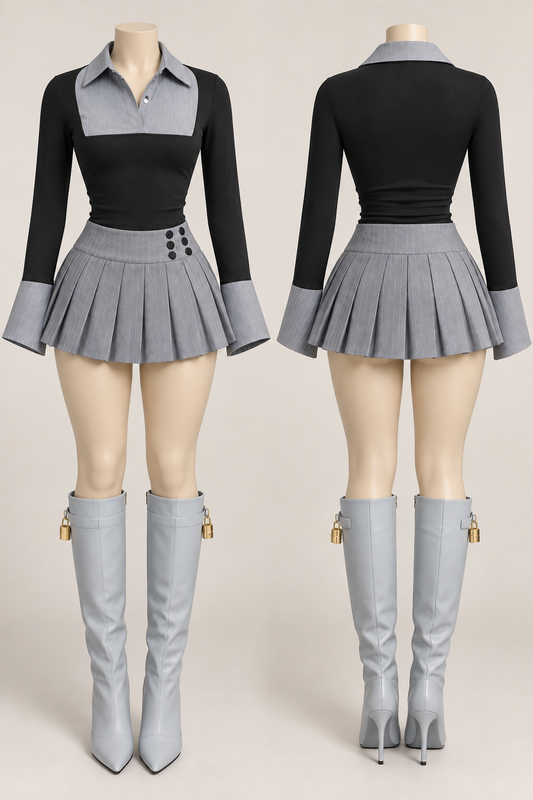 Grey Haze Pleated Skirt Set