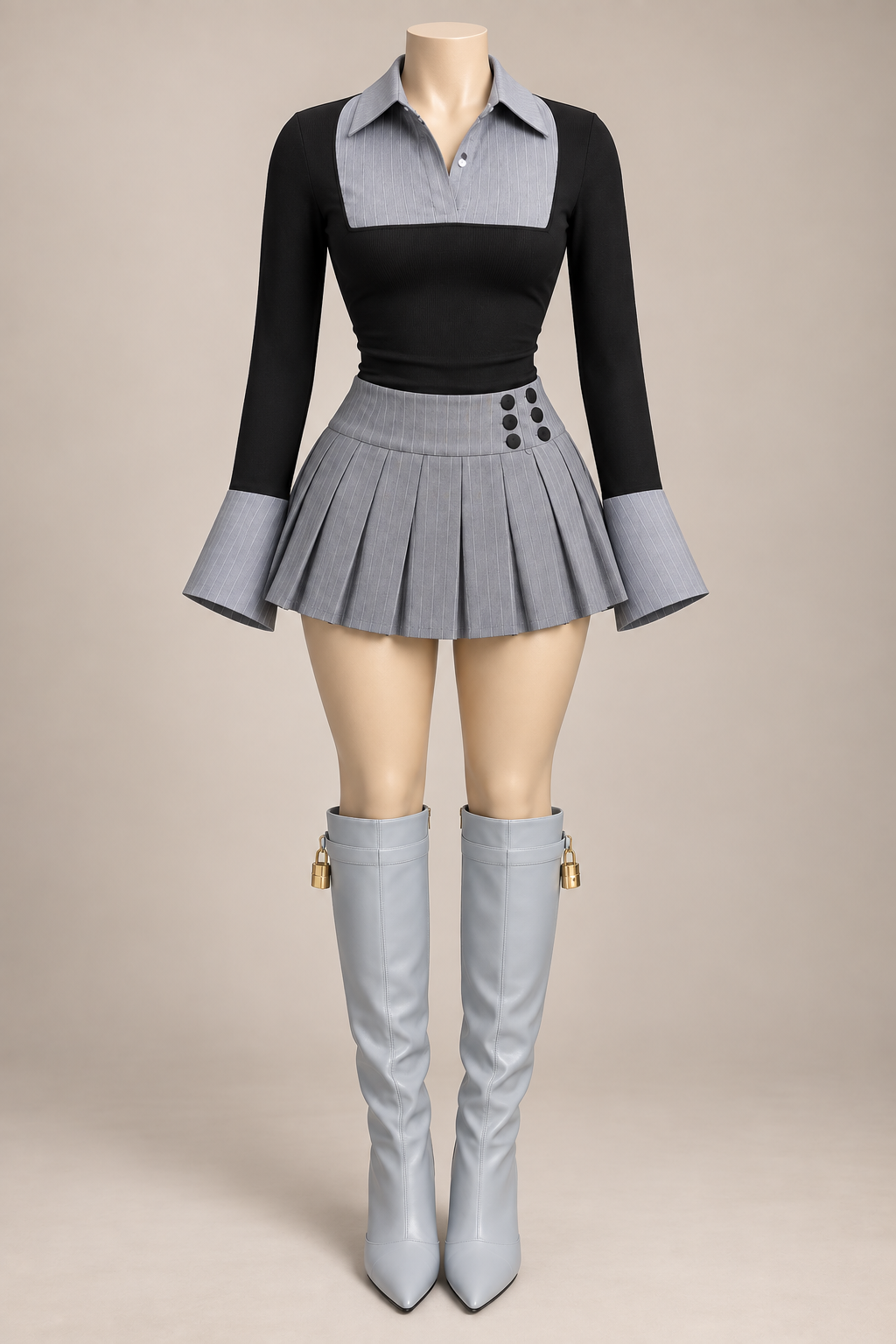 Grey Haze Pleated Skirt Set